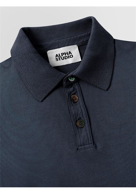 Alpha Studio polo in ice cotton blu notte con colletto a costine e tre bottoni ALPHA STUDIO | Polo | AU-5336B1001